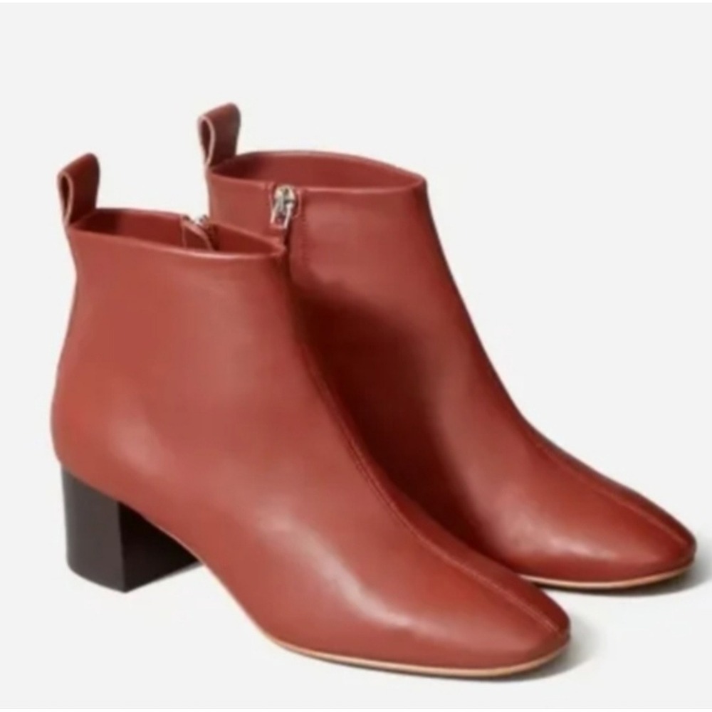 Everlane Day Boot Cognac Brown Leather Ankle Block Heel Made in Italy Size 9